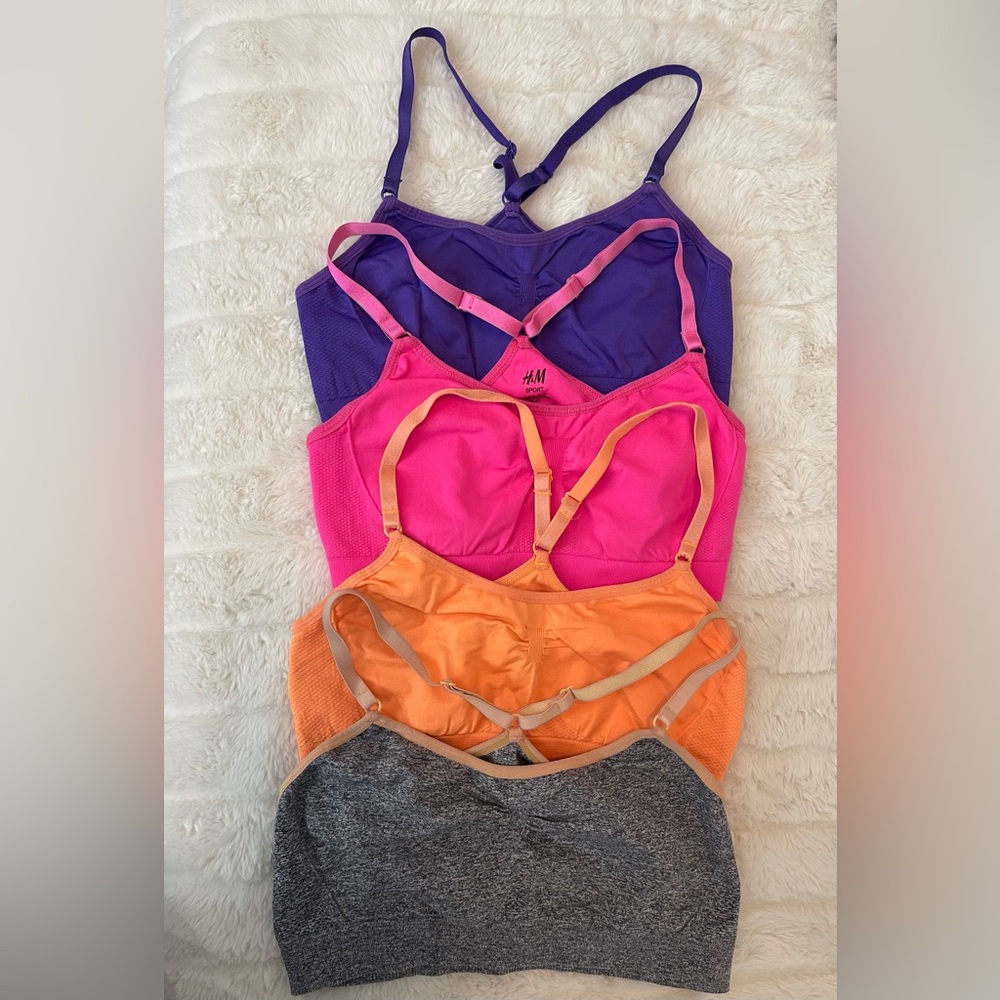 H&M Vibrant Sports Bra Set - Purple, Pink, Orange, Gray